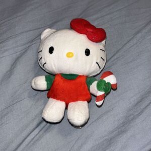Hello Kitty Christmas 5" Plush Red‎ Bow Candy Cane Red Green Outfit Stuffed P2